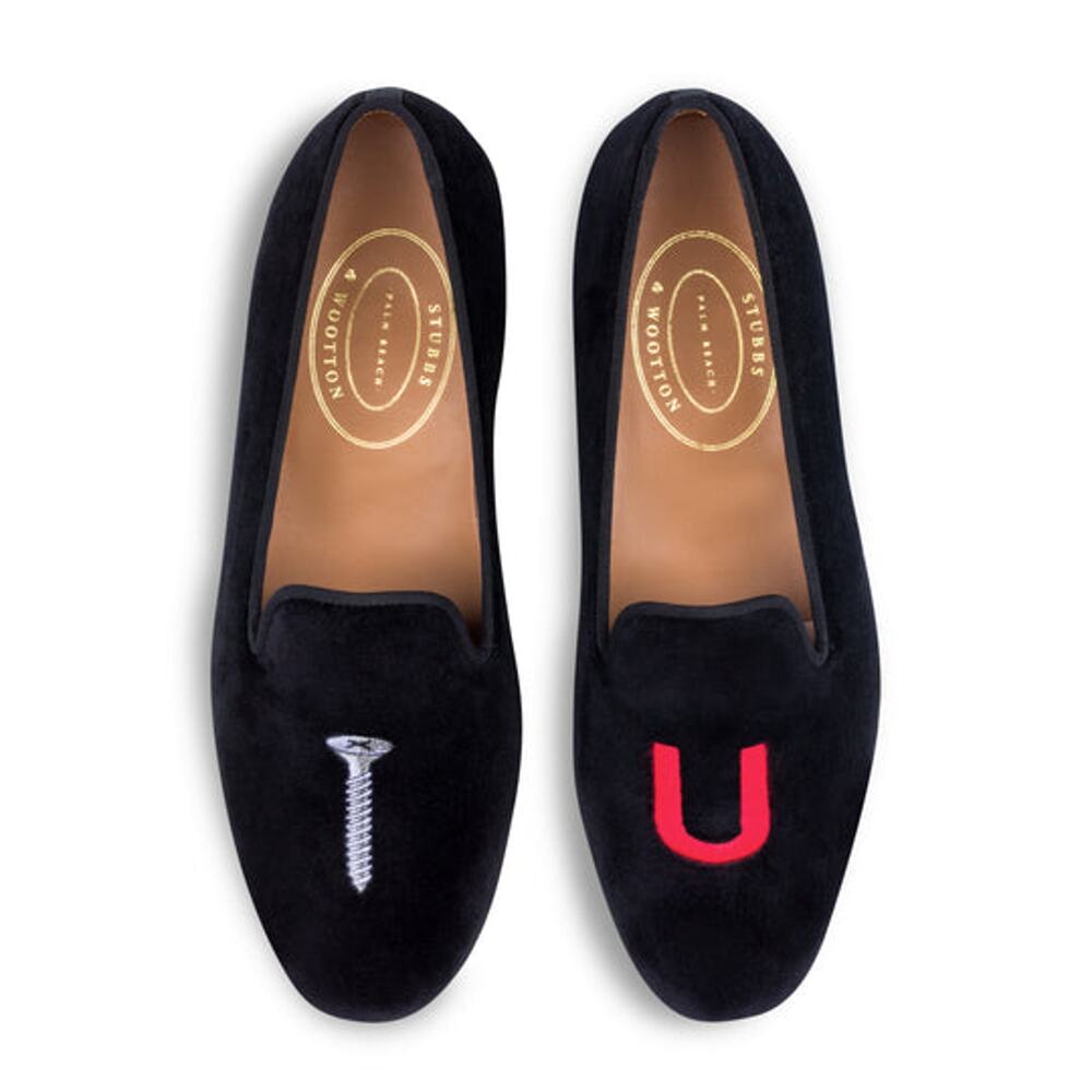 Stubbs & Wootton College Screw You Slip On Velvet Slippers Loafers Black US 10
